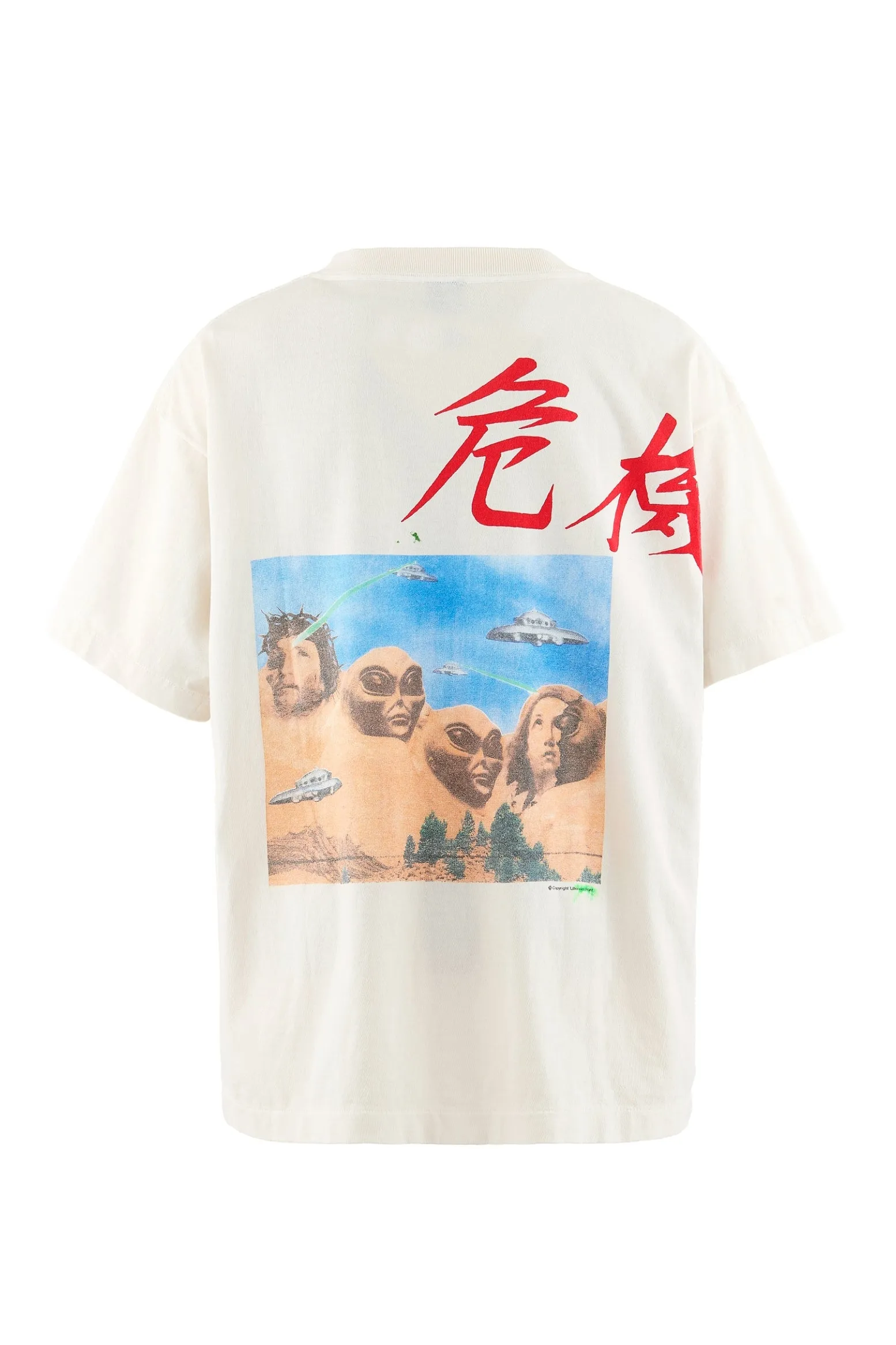 SAINT Mxxxxxx × Sean Wotherspoon SW_SS TEE/KIKI/WHT Alien Crisis/Alien President Mountain TEE Off-White S-XL Super Handsome Co-branded Alien Print Design Correct Version Customized SW Co-branded Accessories Cylindrical Seamless High Weight Fabric Enzyme Heavy Wash Water Distress Handmade Garment Graffiti Splashing Ink